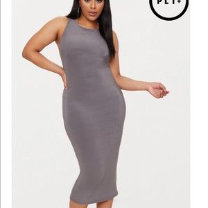 Pretty Little Thing Plus Gray Slinky Midi Dress